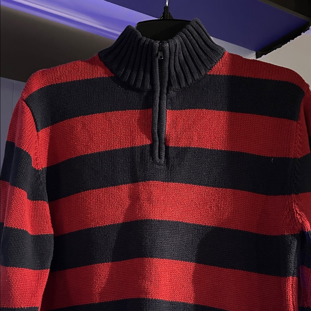 Striped Red and Black Zip-Up Sweater for Men